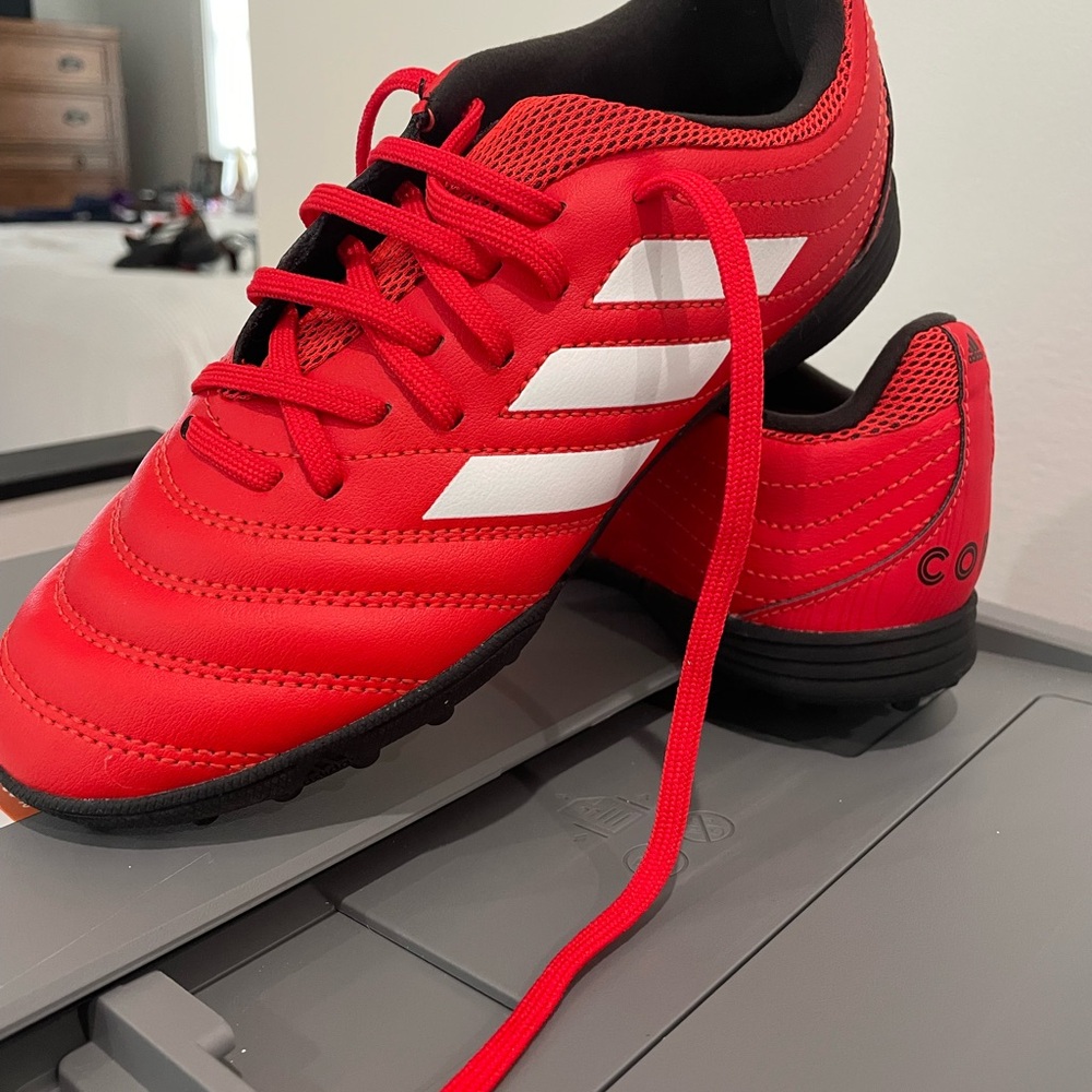 Adidas Kids Red and White Copa Turf Soccer shoes